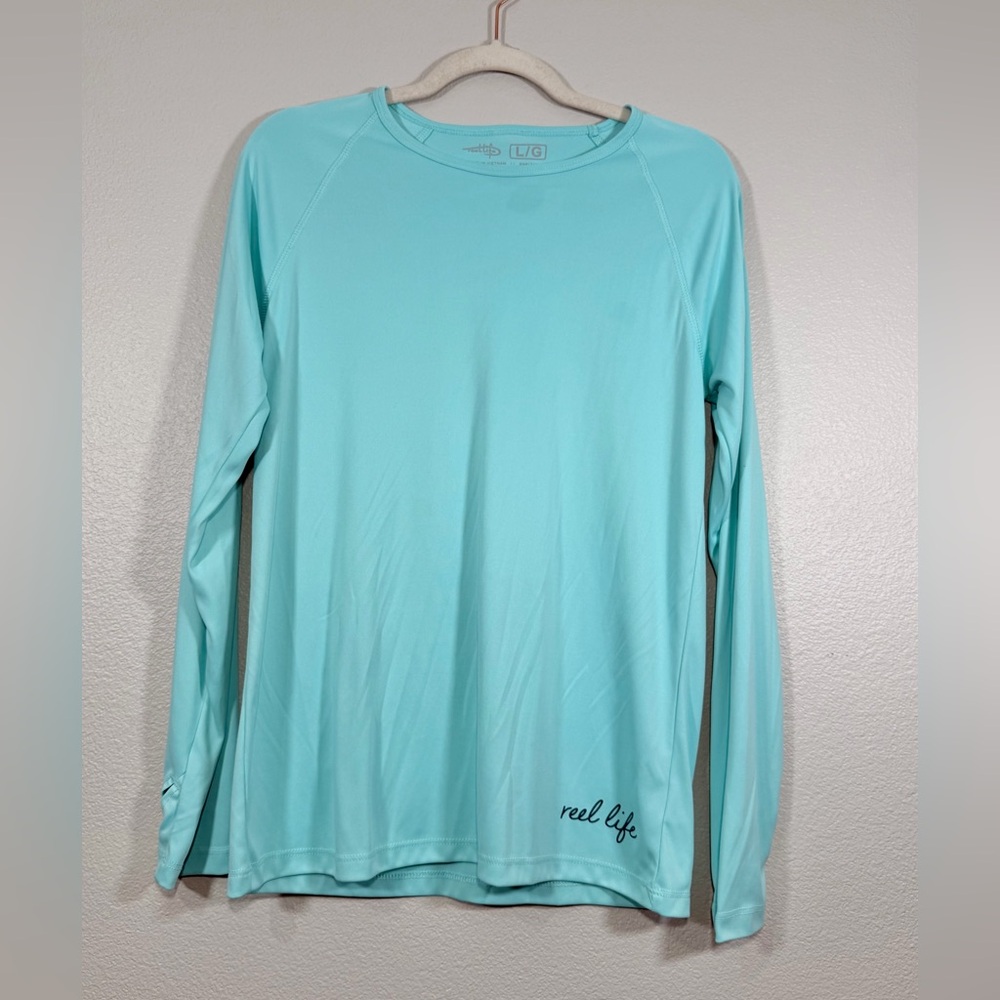 Reel Life Rash Guard Shirt Aqua Blue Long Sleeve Swim Top UV Protection Women L